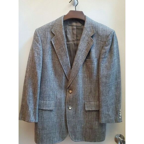 Hart Schaffner & Marx 46 RG Blazer Levy's Nashville USA Union Linen Pewter Tweed - Picture 1 of 16